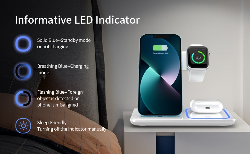 3-in-1 Wireless Charging Station: 15W MagSafe Fast Charger Stand with QC3.0 Adapter - Compatible with iPhone 15/14/13/12/11/Pro/Max/Mini/Plus, iWatch Ultra 9/8/7/6/5/4/3/2, AirPods 3/2