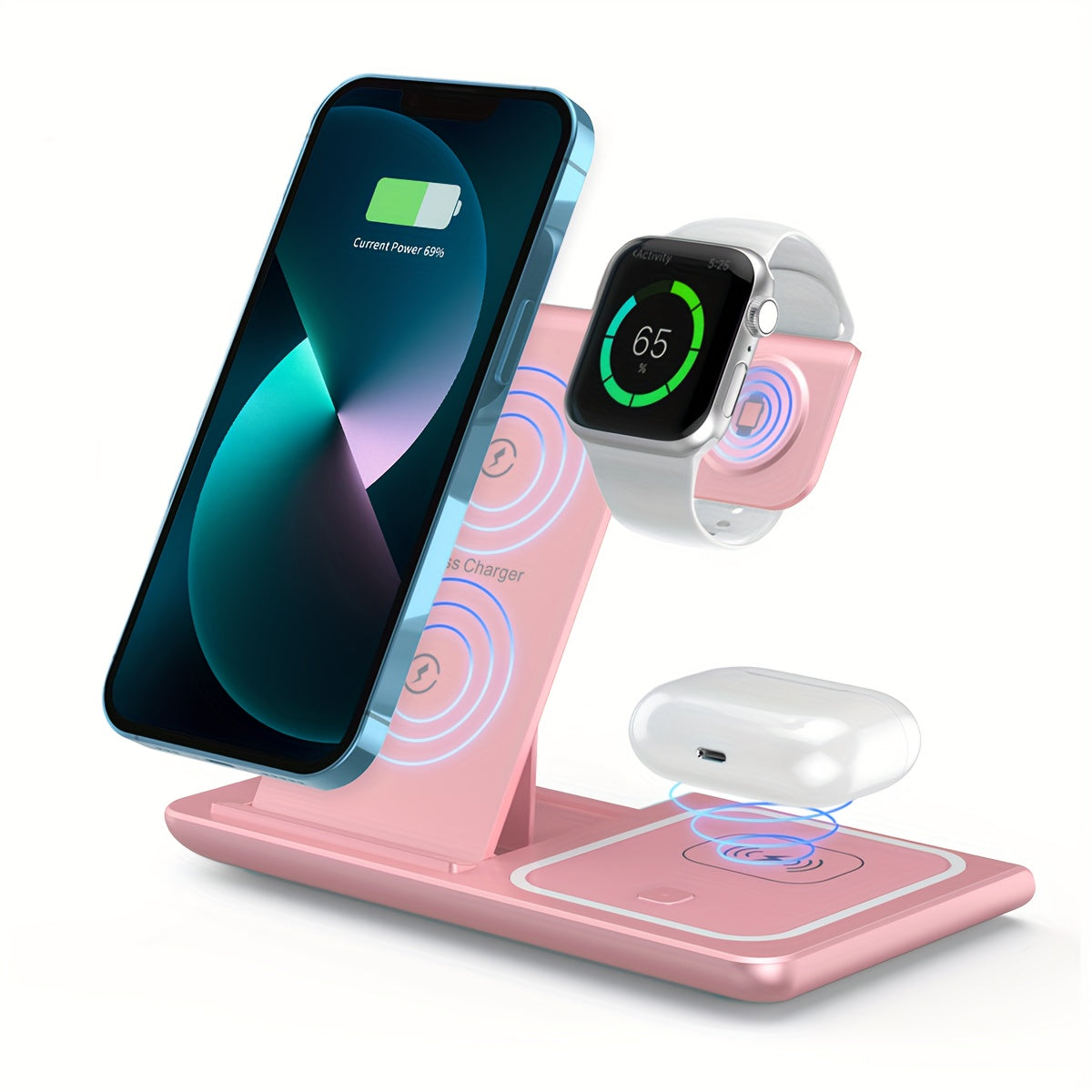 3-in-1 Wireless Charging Station: 15W MagSafe Fast Charger Stand with QC3.0 Adapter - Compatible with iPhone 15/14/13/12/11/Pro/Max/Mini/Plus, iWatch Ultra 9/8/7/6/5/4/3/2, AirPods 3/2