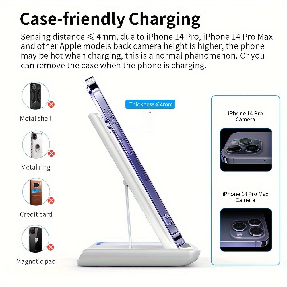 3-in-1 Wireless Charging Station: 15W MagSafe Fast Charger Stand with QC3.0 Adapter - Compatible with iPhone 15/14/13/12/11/Pro/Max/Mini/Plus, iWatch Ultra 9/8/7/6/5/4/3/2, AirPods 3/2