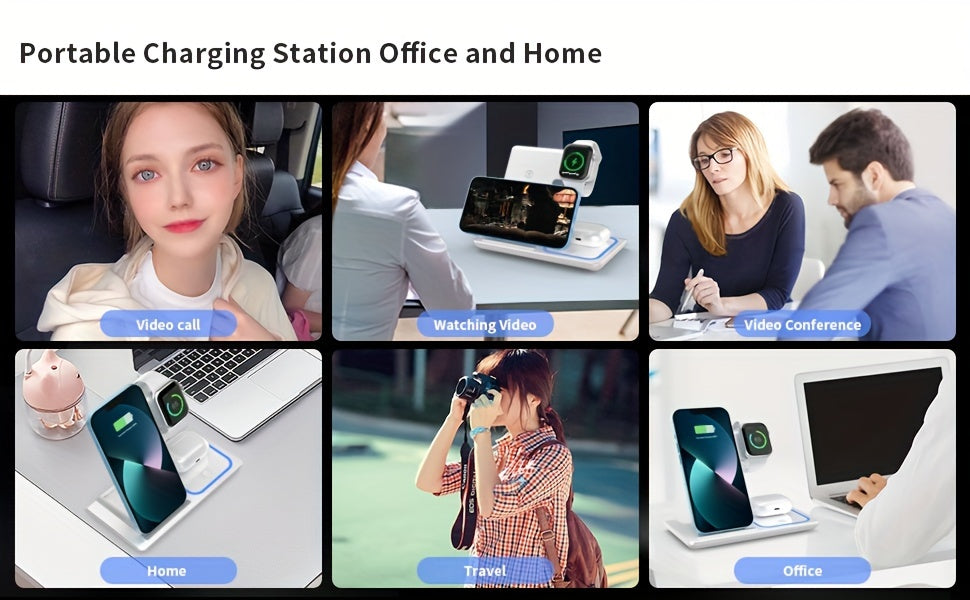 3-in-1 Wireless Charging Station: 15W MagSafe Fast Charger Stand with QC3.0 Adapter - Compatible with iPhone 15/14/13/12/11/Pro/Max/Mini/Plus, iWatch Ultra 9/8/7/6/5/4/3/2, AirPods 3/2