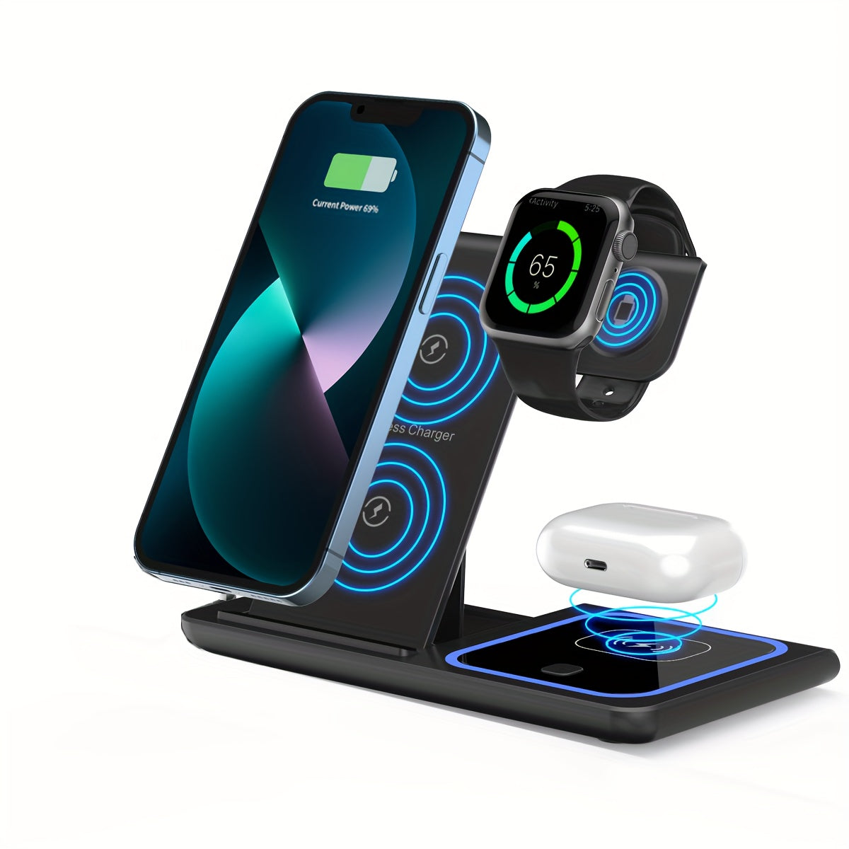 3-in-1 Wireless Charging Station: 15W MagSafe Fast Charger Stand with QC3.0 Adapter - Compatible with iPhone 15/14/13/12/11/Pro/Max/Mini/Plus, iWatch Ultra 9/8/7/6/5/4/3/2, AirPods 3/2