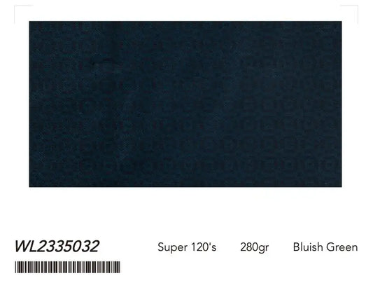 Bluish Green Textured Super 120âs Wool Bandhgala Suit â 280g Contemporary Tailoring