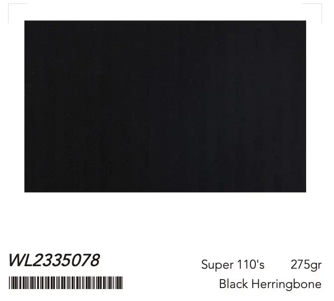 Jet Black Herringbone Super 110’s Wool Suit – 275g Precision Tailoring