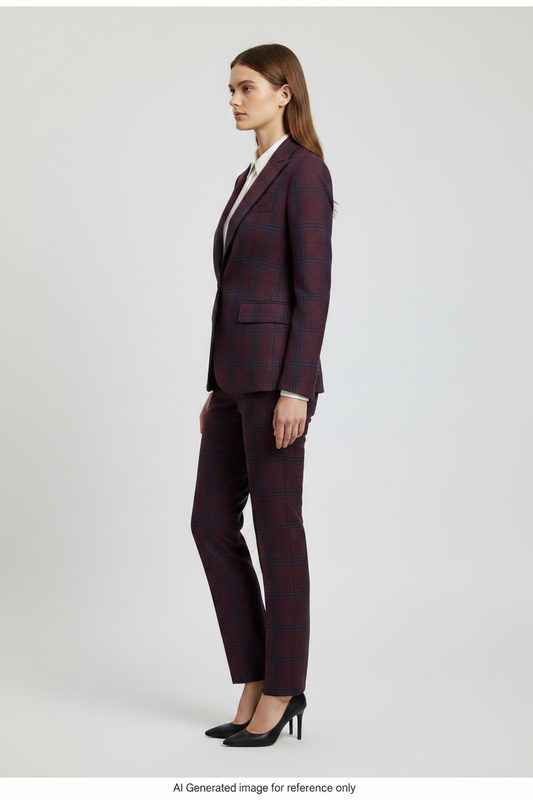 Purplish Red Windowpane Check Super 110's Wool â 280g | Bespoke Women's Suit & Separates
