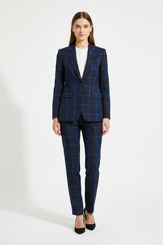 Blue Bold Windowpane Stripe Super 110's Wool â 280g | Bespoke Women's Suit & Separates