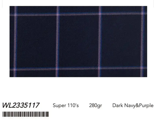 Dark Navy & Purple Windowpane Super 110âs Wool Suit â 280g Luxury Tailoring