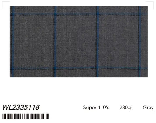 Grey Blue Windowpane Super 110âs Wool Suit â 280g Contemporary Tailoring