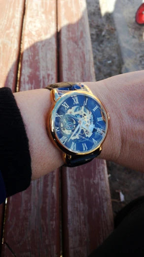Forsining 3d Logo Design Hollow Engraving Black Golden Case Leather Skeleton Mechanical Watches Men Luxury Brand Heren Horloge