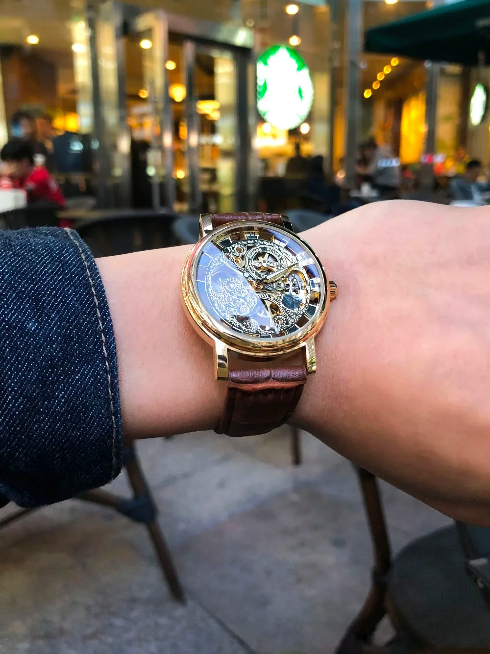 Winner Transparent Fashion Case Luxury Casual Design Leather Strap Mens Watches Top Brand Luxury Mechanical Skeleton Watch