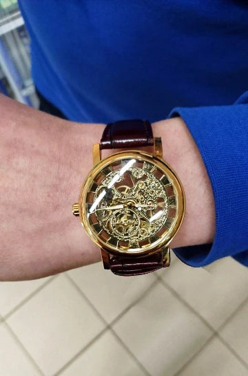 Winner Transparent Fashion Case Luxury Casual Design Leather Strap Mens Watches Top Brand Luxury Mechanical Skeleton Watch