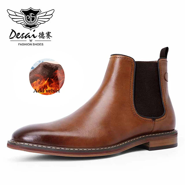 Desai Winter New Dress Chelsea Boots Genuine leather Fleece lined formal shoes Business work shoes Patent leather shoes Gifts