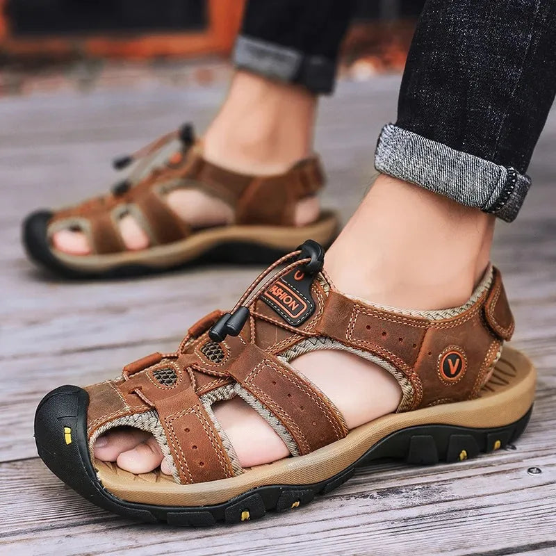 2024 Leather Men Shoes Summer New Large Size Men's Sandals Men Sandals Fashion Sandals Slippers Big Size 38-47 