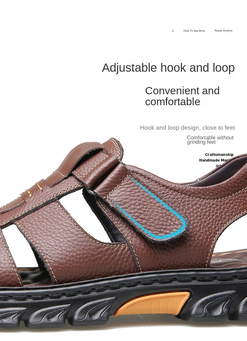 Sandals Men's New Beach Shoes Cowhide Slippers Outdoor Non-Slip Thick-soled Leather Sandals 2024 New Men's Outdoor Sandals