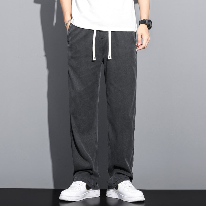 Men's Summer Soft Lyocell Fabric Elastic Waist Thin Loose Straight Pants (3 Colors)