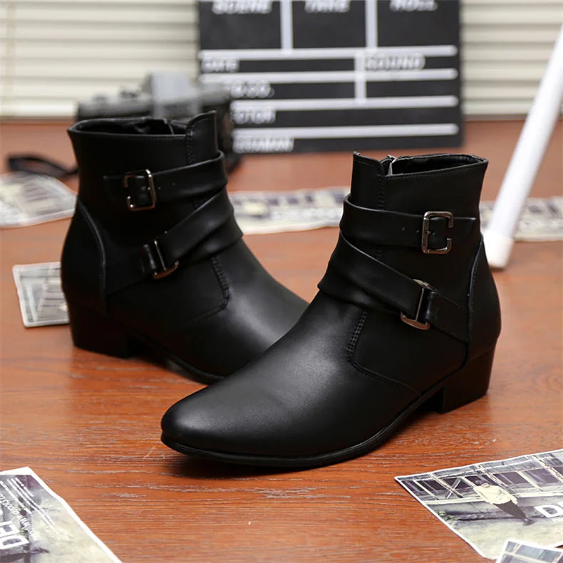 Luxury Leather Chelsea Boots Men Designer White Dress Boots Men Casual High top Buckle Strap Formal Shoes Men Motorcycle Boots
