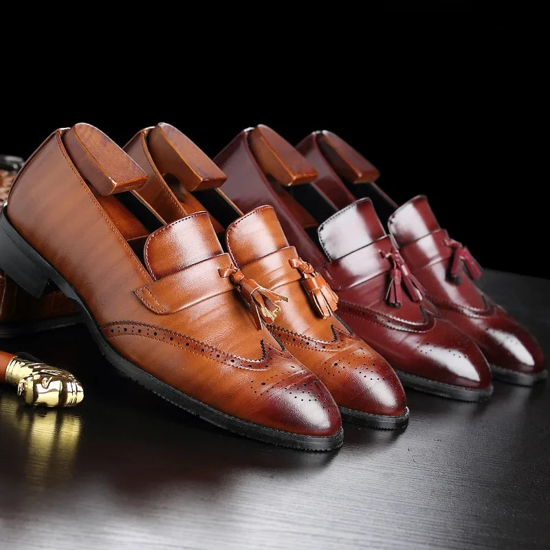 Classic Tassel Brogue Leather Loafers for Men: Big Brand Formal & Casual Bullock Shoes - Available in 3 Colors