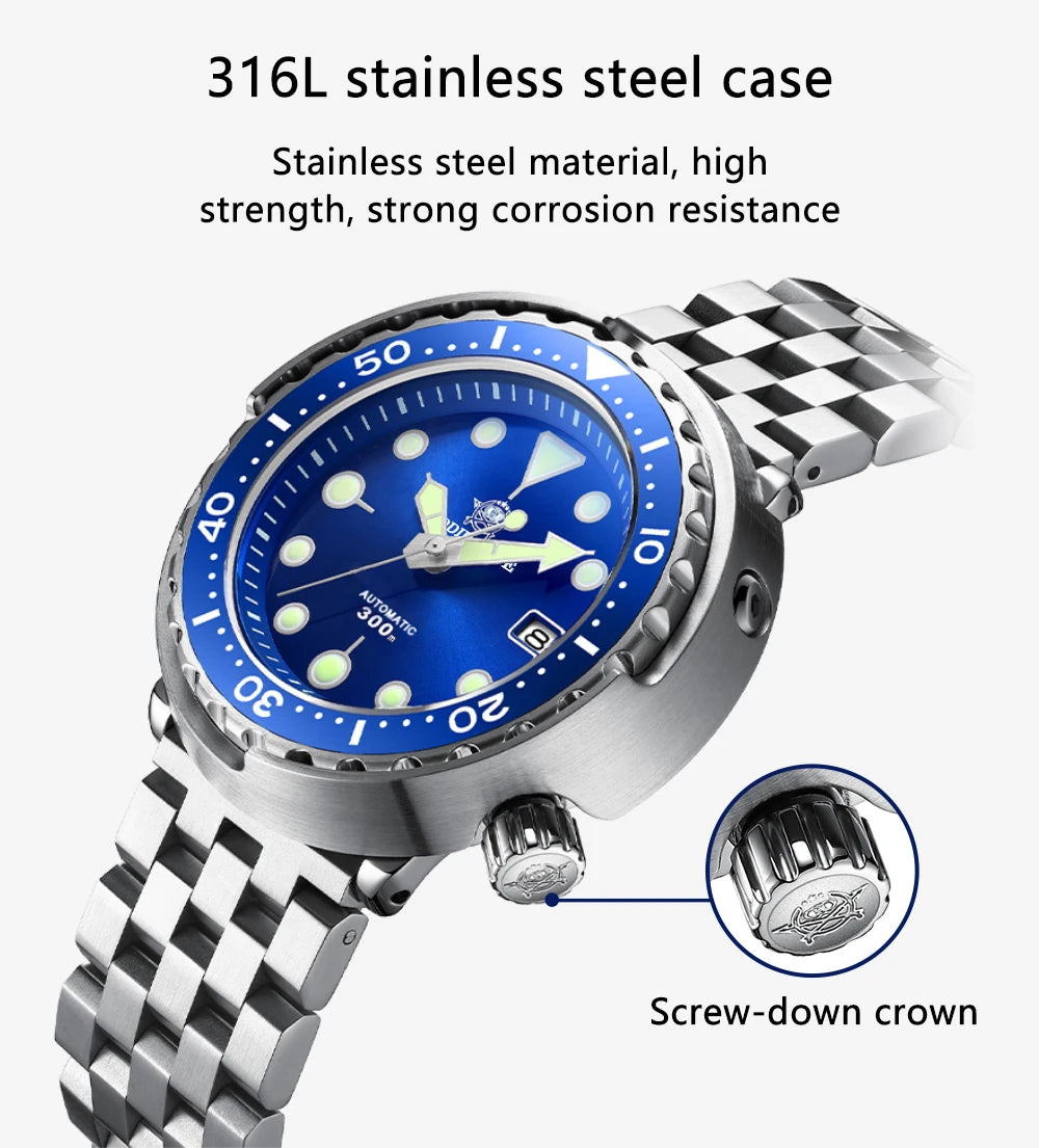 ADDIESDIVE Automatic Mechanical Watch Male American Stainless Steel Scratch Proof Waterproof Diving Watch Business Leisure Watch