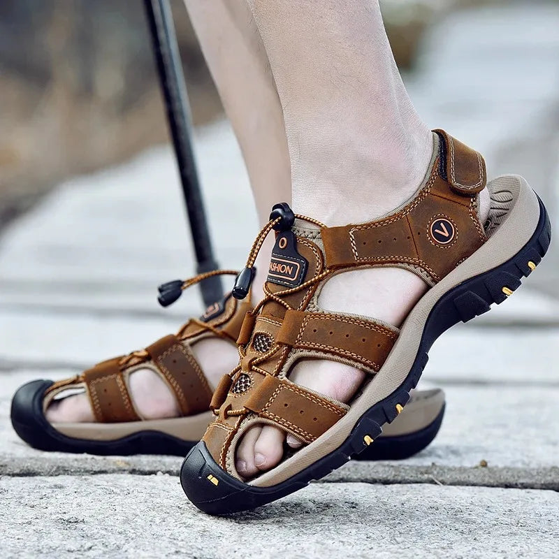 2024 Leather Men Shoes Summer New Large Size Men's Sandals Men Sandals Fashion Sandals Slippers Big Size 38-47 