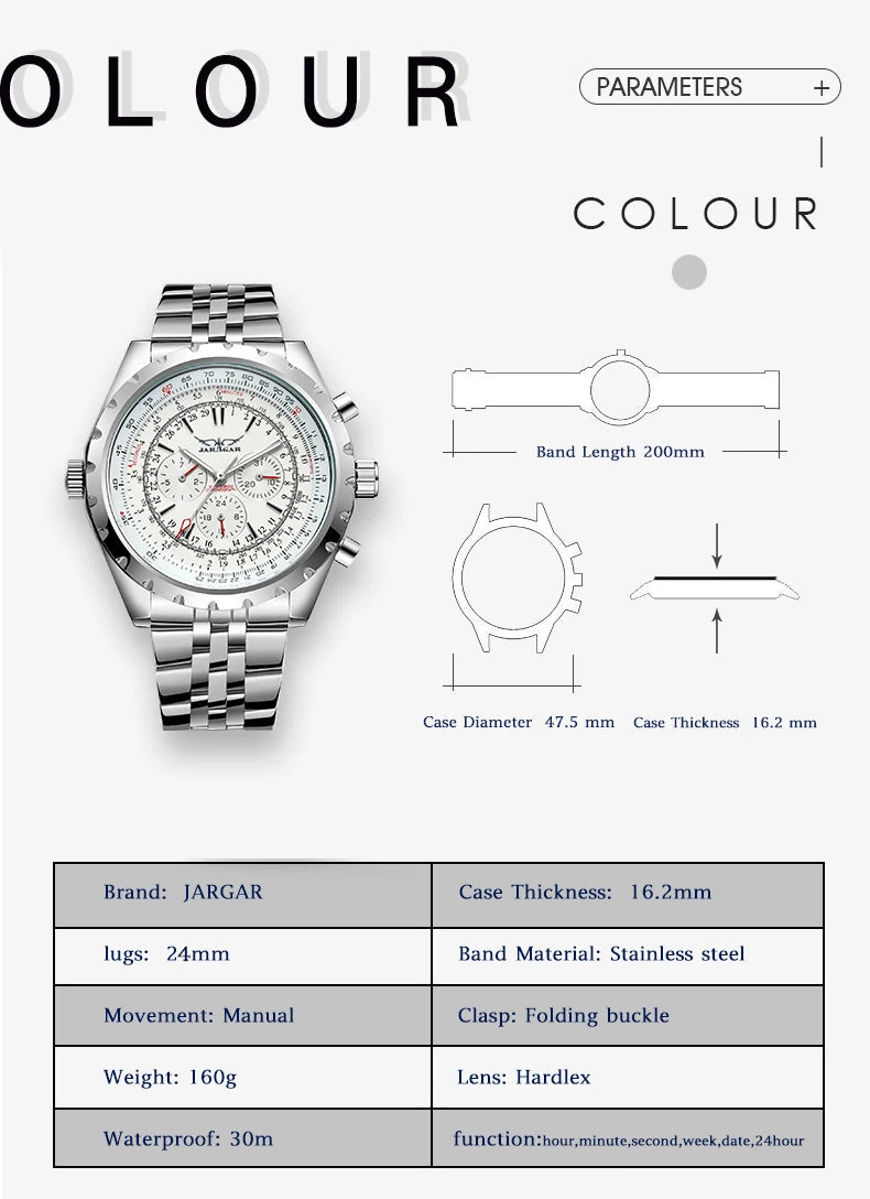 JARAGAR Sports Mens Watches Top Brand Luxury Automatic Mechanical Watch for Men Silver Stainless Steel Strap Military Wristwatch