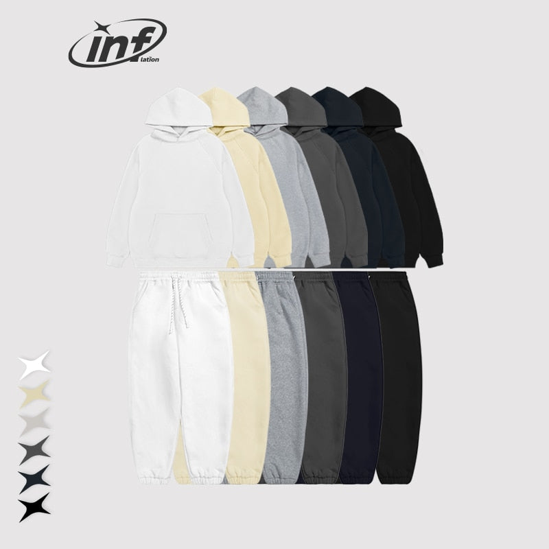 Unisex Thick Polar Fleece Lined Heavyweight Hoodies and Jogger Suit Set (17 Options)