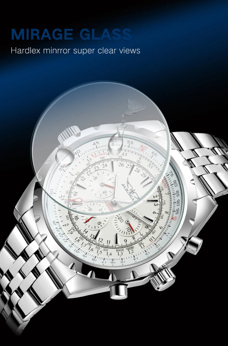 JARAGAR Sports Mens Watches Top Brand Luxury Automatic Mechanical Watch for Men Silver Stainless Steel Strap Military Wristwatch