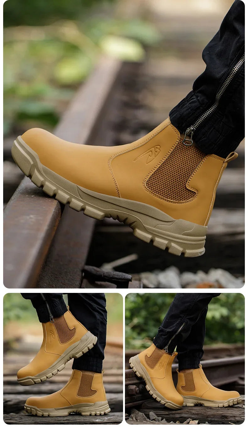 Waterproof Safety Wrok Boots For Men Steel Toe Cap Lightweight Indestructible Industry Chelsea Boots Puncture-Proof Footwear