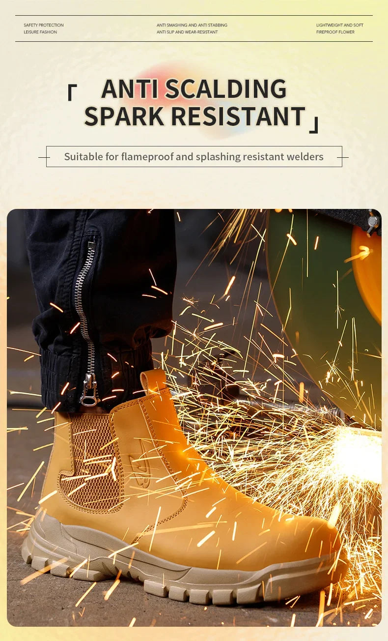 Waterproof Safety Wrok Boots For Men Steel Toe Cap Lightweight Indestructible Industry Chelsea Boots Puncture-Proof Footwear