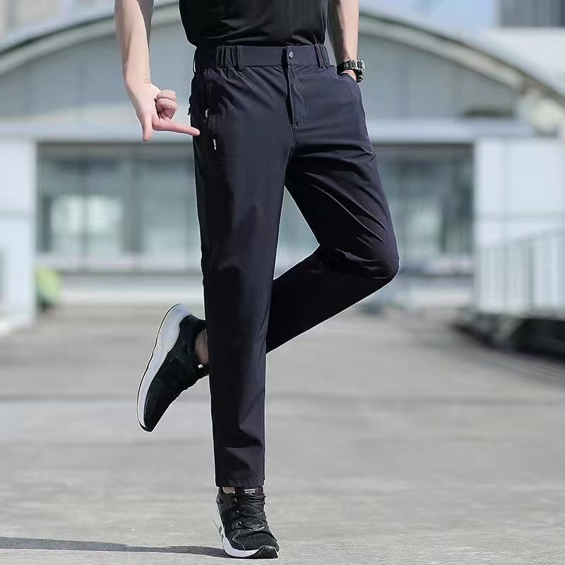 Men's Ice Silk Stretch Quick Dry Elastic Band Breathable Straight Leg Pants (4 Colors)