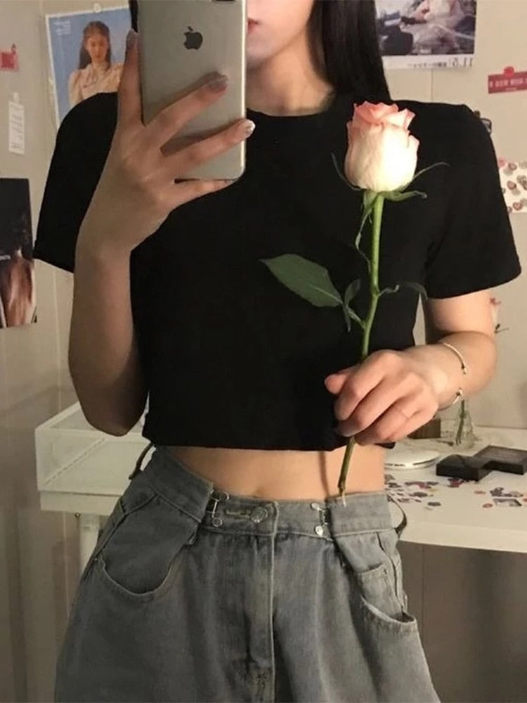 Women's Cropped Solid Slim Casual Fashion Preppy Basic Korean Style Tops (3 Colors)