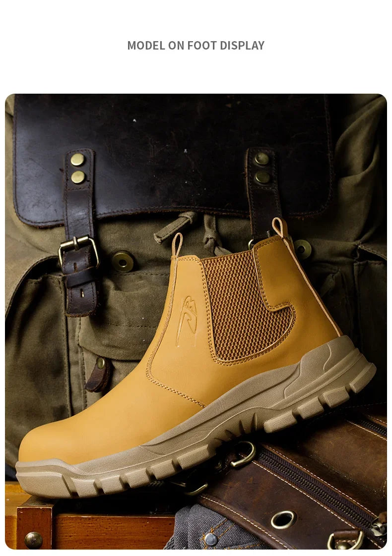 Waterproof Safety Wrok Boots For Men Steel Toe Cap Lightweight Indestructible Industry Chelsea Boots Puncture-Proof Footwear