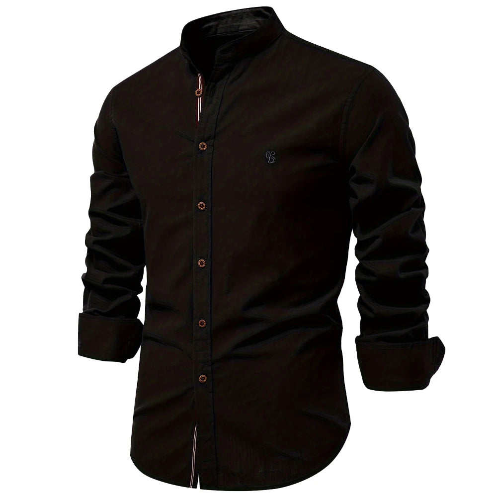 100% Cotton Men's Social Shirt: Solid Color Long Sleeve, High Quality Brand Shirt for Spring, Casual Men's Shirt - 9 Colors