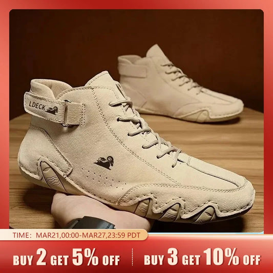 Men's Ankle Boots: Outdoor Light Casual Leather Shoes, Winter Luxury Waterproof Snow Boots - High Top Sneakers, Available in 3 Colors