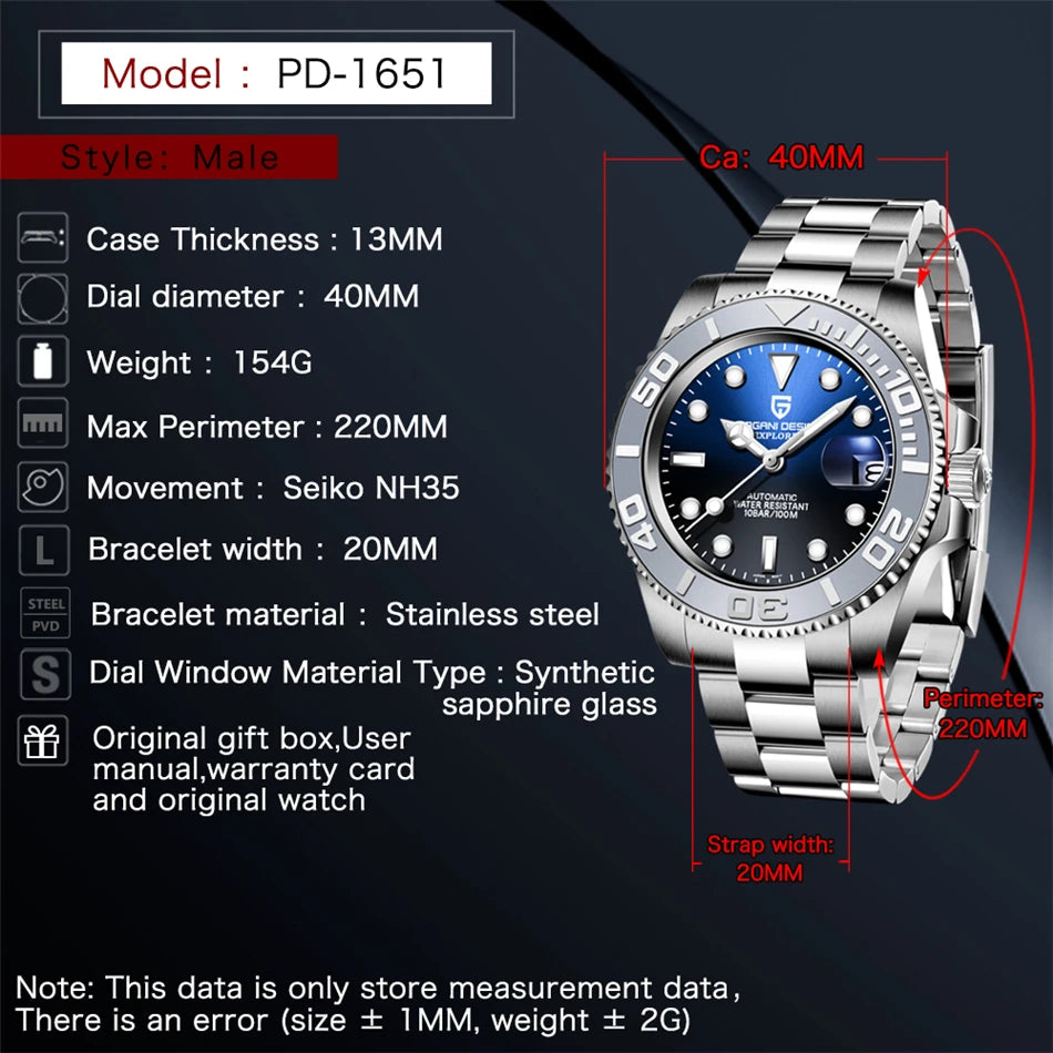 PAGANI DESIGN 2024 New NH35 Movement Ceramic Bezel Men Mechanical Wristwatches Fashion Sapphire Glass Diving Automatic Watches