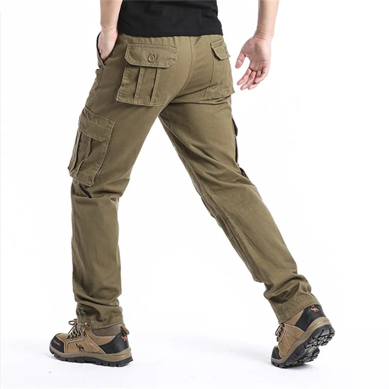 Men's Military Tactical Pants: Large Pocket Loose Overalls for Outdoor Sports and Casual Work - Elastic Waist, Pure Cotton