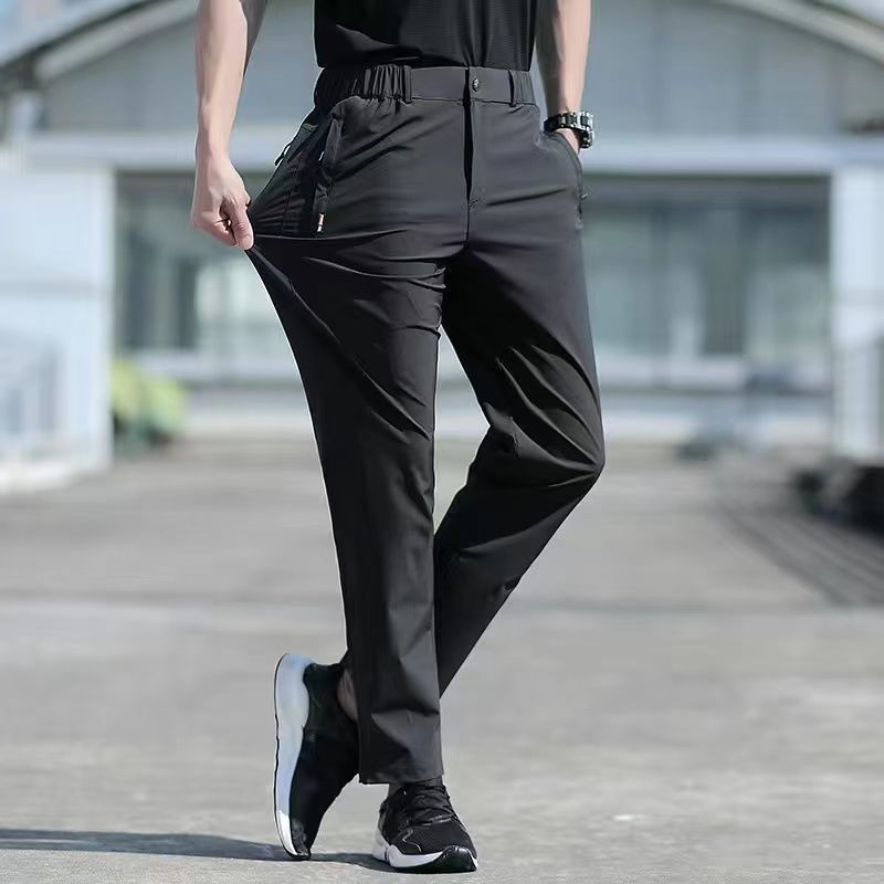 Men's Ice Silk Stretch Quick Dry Elastic Band Breathable Straight Leg Pants (4 Colors)