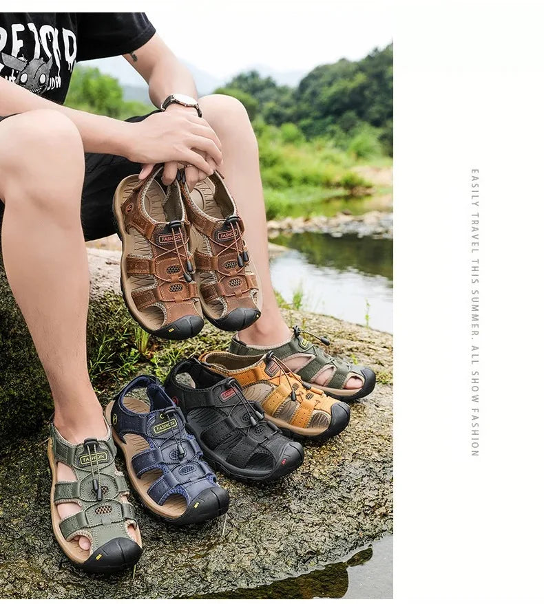 2024 Leather Men Shoes Summer New Large Size Men's Sandals Men Sandals Fashion Sandals Slippers Big Size 38-47 