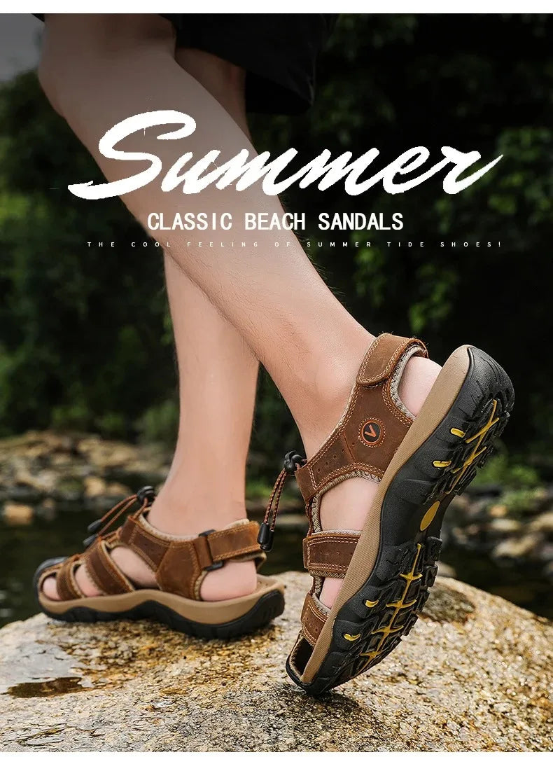 2024 Leather Men Shoes Summer New Large Size Men's Sandals Men Sandals Fashion Sandals Slippers Big Size 38-47 