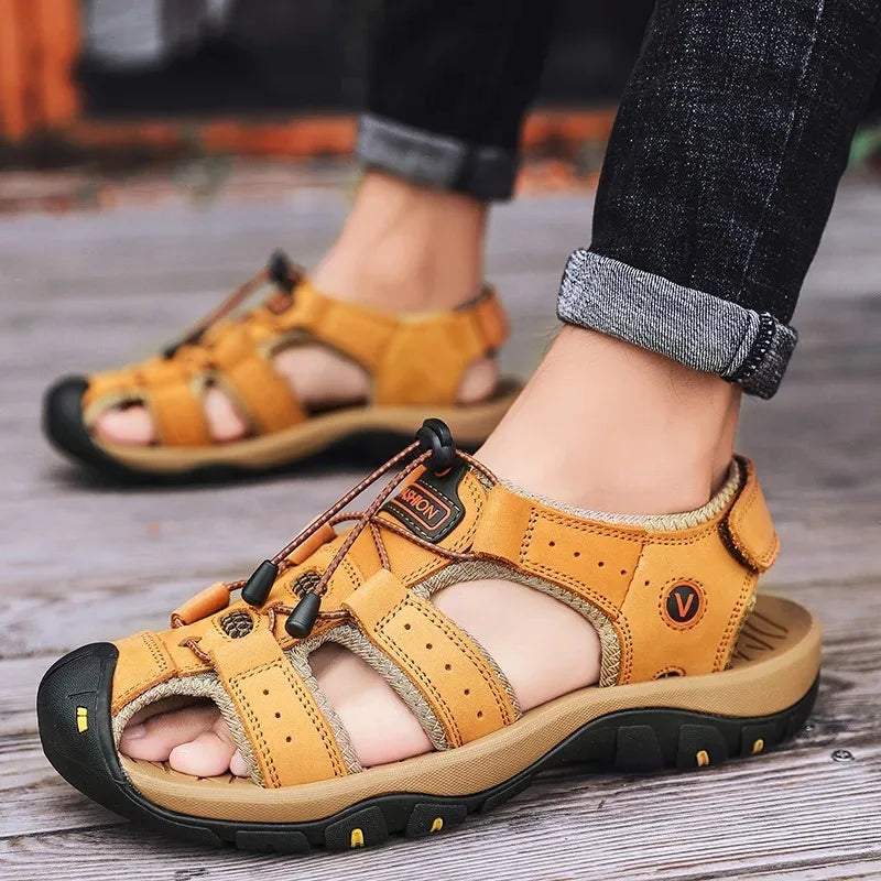 2024 Leather Men Shoes Summer New Large Size Men's Sandals Men Sandals Fashion Sandals Slippers Big Size 38-47 