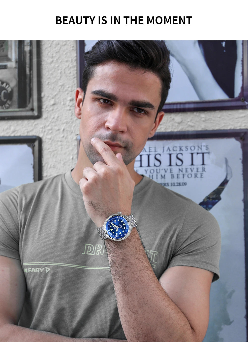 ADDIESDIVE Automatic Mechanical Watch Male American Stainless Steel Scratch Proof Waterproof Diving Watch Business Leisure Watch