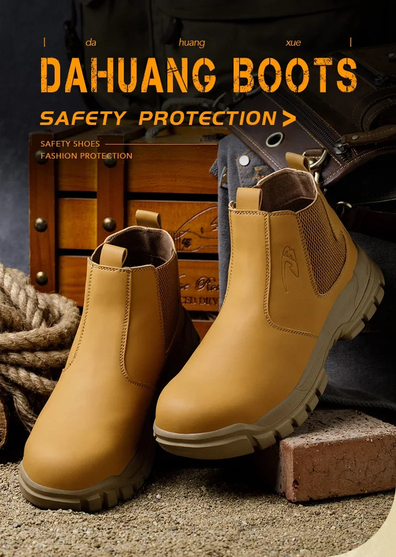 Waterproof Safety Wrok Boots For Men Steel Toe Cap Lightweight Indestructible Industry Chelsea Boots Puncture-Proof Footwear