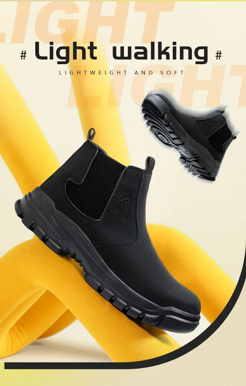 Waterproof Safety Wrok Boots For Men Steel Toe Cap Lightweight Indestructible Industry Chelsea Boots Puncture-Proof Footwear
