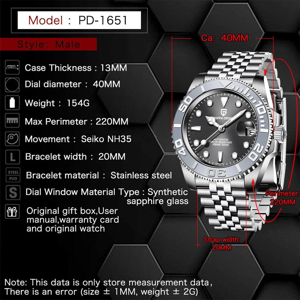 PAGANI DESIGN 2024 NEW 40MM Men Luxury Business NH35 Automatic Mechanical Watch Sapphire Glass Waterproof Automatic Watch 100M