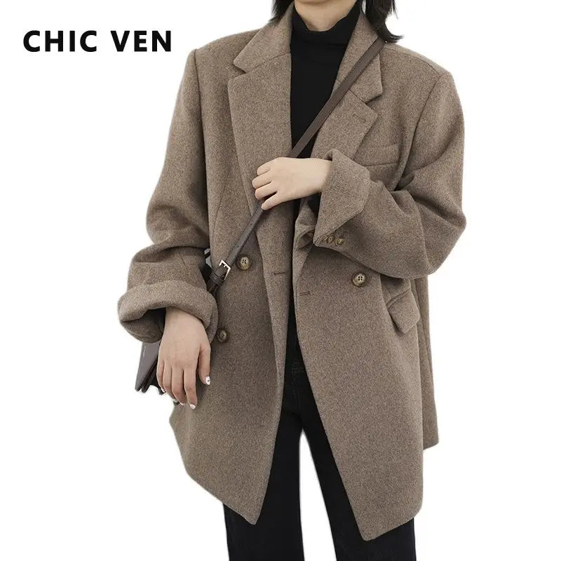 Women's Thick Warm Wool Blend Mid-Long Blazer: Solid Color, Available in 2 Colors