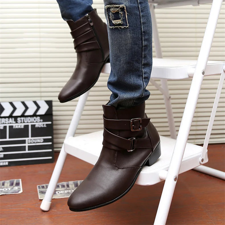 Luxury Leather Chelsea Boots Men Designer White Dress Boots Men Casual High top Buckle Strap Formal Shoes Men Motorcycle Boots