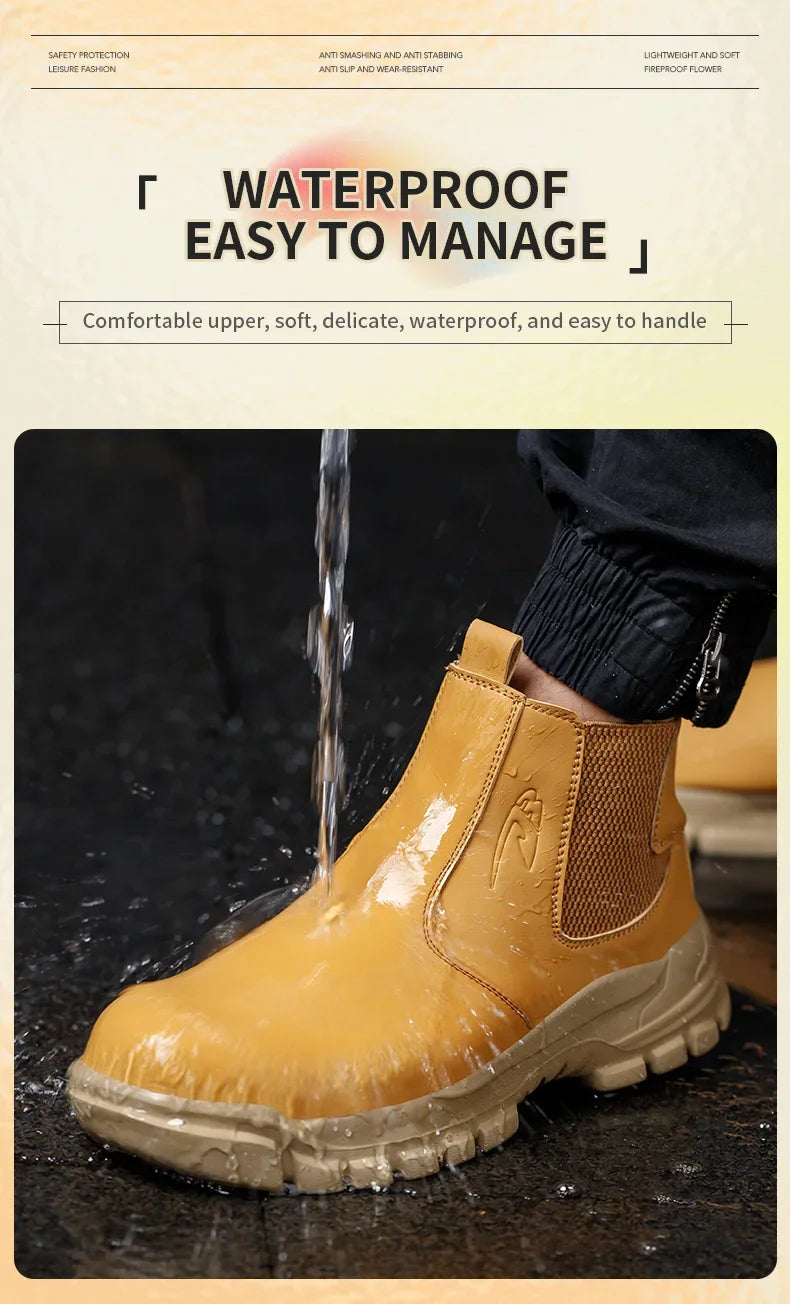 Waterproof Safety Wrok Boots For Men Steel Toe Cap Lightweight Indestructible Industry Chelsea Boots Puncture-Proof Footwear
