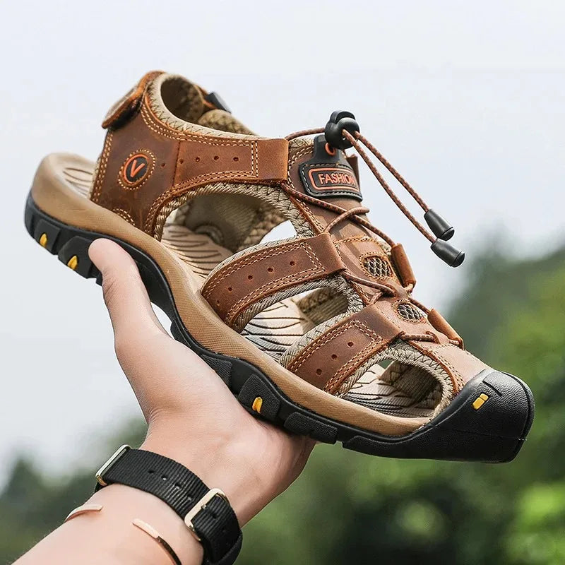 2024 Leather Men Shoes Summer New Large Size Men's Sandals Men Sandals Fashion Sandals Slippers Big Size 38-47 