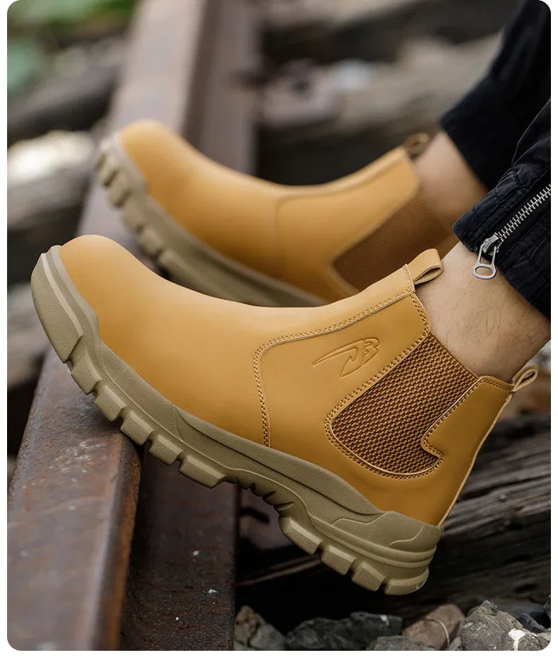 Waterproof Safety Wrok Boots For Men Steel Toe Cap Lightweight Indestructible Industry Chelsea Boots Puncture-Proof Footwear
