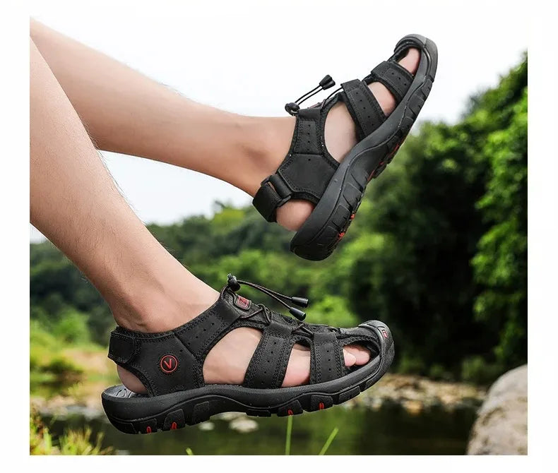 2024 Leather Men Shoes Summer New Large Size Men's Sandals Men Sandals Fashion Sandals Slippers Big Size 38-47 