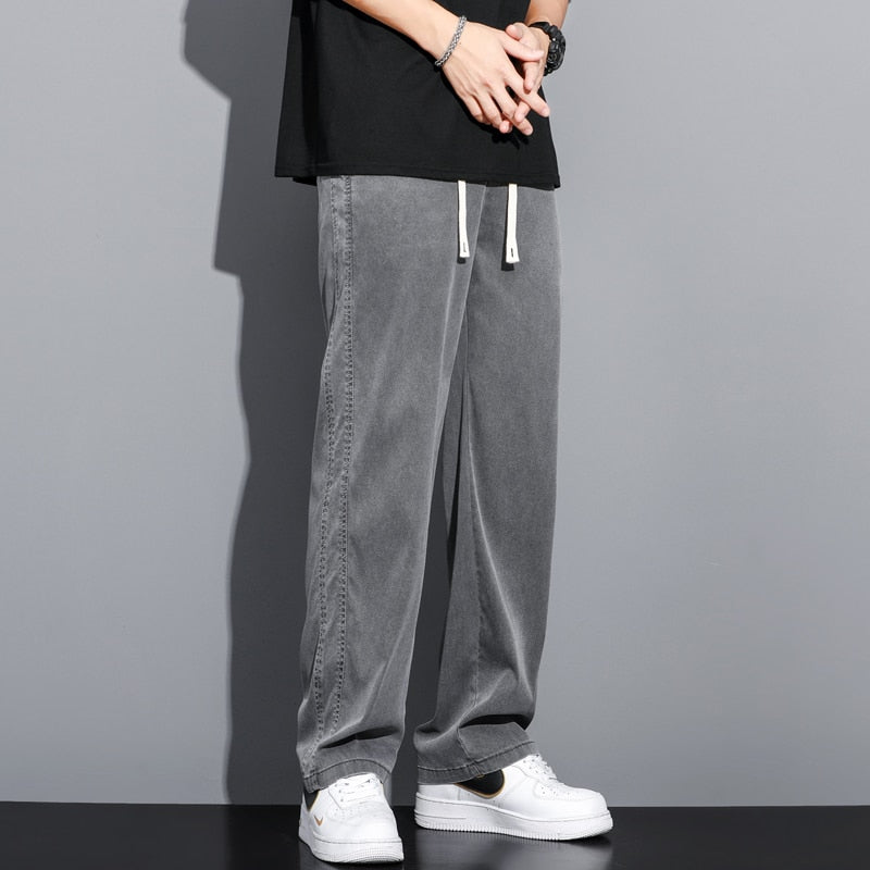 Men's Summer Soft Lyocell Fabric Elastic Waist Thin Loose Straight Pants (3 Colors)