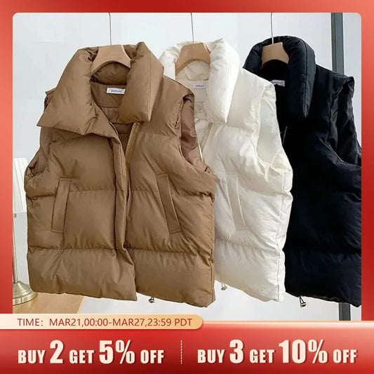 Y2K Autumn Winter Women's Down Vest: Thick Warm Harajuku Loose Jacket, Casual Outerwear Short Waistcoat - Windproof Coat, Available in 3 Colors